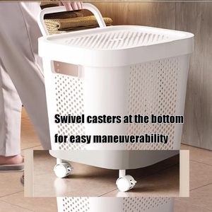 Venta caliente productos para el hogar organizador de ropa grande cesta de almacenamiento de ropa sucia cesto de plástico con tapas de ruedas - Product Image 3