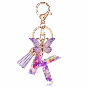 Cute Girl Resin Model <b>Kit</b> Shiny Crystal Butterfly Lucky Letter Keychain Pink Purple Letter Key Chains - Product Image 6