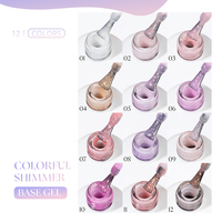 Vinimay 2 en 1 Gel de base en caoutchouc pailleté épais et chatoyant 15ml rose laiteux 12 couleurs Gel de base coloré en une étape pas besoin de couche de base