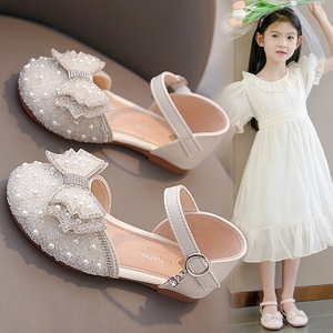 귀여운 활 진주 스팽글 플랫 샌들 소녀를위한 새로운 아이 공주 신발 어린이 춤을위한 편안한 플랫 힐 크기 23-35 - Product Image 3