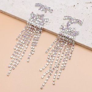 Aksesoris Perhiasan DIY, Hiasan Casing Ponsel, Liontin Rumbai Panjang dari Paduan Logam Berhias Berlian Imitasi Mewah Berkilau - Product Image 2