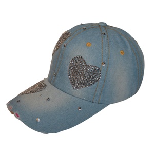 Fun Rhinestone Bejeweled Distressed Denim <b>Baseball</b> <b>Cap</b> Sporty Custom 5 Panel Fabric Bling <b>Cap</b> for Women Girls Great Gift Idea - Product Image 1