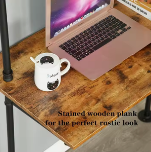 Industrial <strong>Desk</strong>, Computer Laptop <strong>Desk</strong> with <strong>Shelves</strong>, Industrial Bookcase <strong>Desk</strong> Wall Mount <strong>Floating</strong> Pipe Table with Storage - Product Image 4