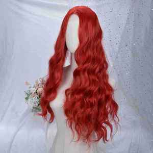 วิกผมยาวหยิกสีแดงพร้อมผมหน้าม้าปัดข้าง วิกผมสังเคราะห์ใยคาเนคาลอนแบบเต็มศีรษะ  ฐานลูกไม้ 13x4  แนวไรผมธรรมชาติ - Product Image 4
