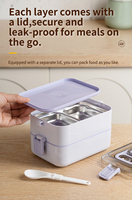 Boîte à lunch empilable en acier inoxydable à un seul niveau, sans BPA, avec compartiment à couverts, étanche, pour préparation de repas, fraîcheur garantie