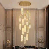 Lustre suspendu en cristal pour plafond haut, décoration de villa, escalier, lustre LED personnalisé