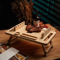 Plateau à kebab en bois avec pieds pliables, plateau de service pour brochettes, plateau à viande pour barbecue
