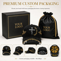 Topi Baseball Custom 5 Panel Grosir Aplikasi Salib Emas Gothic Bordir Duri Lapisan Satin Premium Snapback yang Dapat Disesuaikan