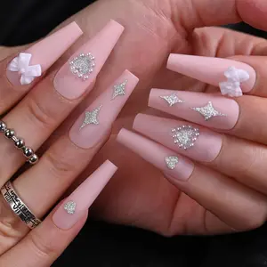 2022 Wholesale Nail Art Pre Design Bride False Nails Tips Back Glue Press On Nail Tips Artificial Fingernails