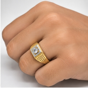 22K Gold <b>Mens</b> Diamond <b>Ring</b> Elegant Square Stone Signet <b>Ring</b> Premium Yellow Gold Jewelry <b>for</b> Wedding Party Gift - Product Image 5