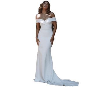 Elegante abito da sposa principessa sirena 13363 # moderno raso tinta in tinta unita con spalle scoperte e spalle scoperte maniche corte Sexy - Product Image 3