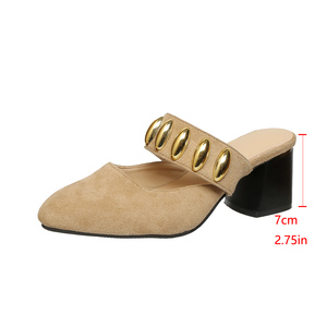 2025 nouvelles femmes mode <span class=keywords><strong>Mules</strong></span> Beige talon épais sandales métal décoratif boucle sangles sandales à talons hauts - Product Image 6