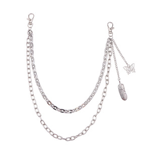 <b>Feather</b> Butterfly Tassel Pendant Double Layer Metal Waist Chain Hip Hop Fashion Unisex Daily Wear Tibetan <b>Silver</b> - Product Image 5