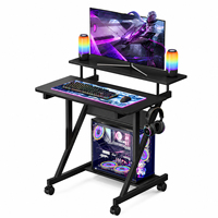 Bureau de jeu ergonomique moderne, bureau de jeu mobile et réglable avec étagères, petit bureau de jeu portable d'angle pour PC