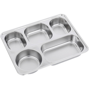 Assiettes pour étudiants en acier inoxydable 304, cinq ou six compartiments, rectangulaires, pour enfants, pour la restauration, les hôtels, les cafétérias - Product Image 2