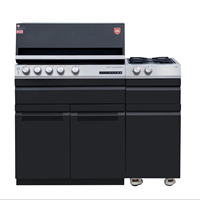 Barbecue à gaz de luxe 4 brûleurs en acier inoxydable, édition noire haut de gamme, avec chariot pliant en pierre frittée et allumage électronique, design moderne et premium