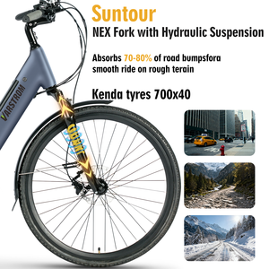 Vélo électrique pour adultes Varstrom avec cadre en aluminium 700C, moteur sans balais 250W, suspension à disque hydraulique - Product Image 4