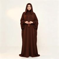 Abaya à capuche pour femme, manches chauve-souris, tenue modeste, poignets smockés, vêtement islamique musulman, longueur ras du sol, tenue couvrante intégrale