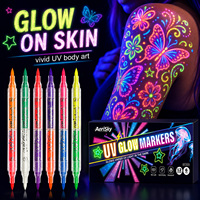 Marqueurs de tatouage temporaire UV phosphorescents à double pointe, stylos fluorescents pour l'art corporel, fournitures de peinture faciale néon pour les fêtes d'Halloween – En stock