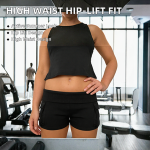 XGWomen's Sporty Fitness Hot Shorts Low <b>Waist</b> Hip-lifting Summer Tight Regular Fit 100% Polyester <b>Elastic</b> <b>Waist</b> Pockets - Product Image 2