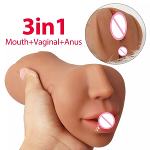 3-in-1 Realistischer Mund Pocket Pussy Oral Anal Masturbator für Männer Braun Erotikspielzeug TPE Künstliche Vagina - Product Image 3
