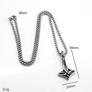 Stainless Steel Viking Hammer Pendant Necklace Men's Geometric Hollow Design Gift Jewelry - Product Image 5