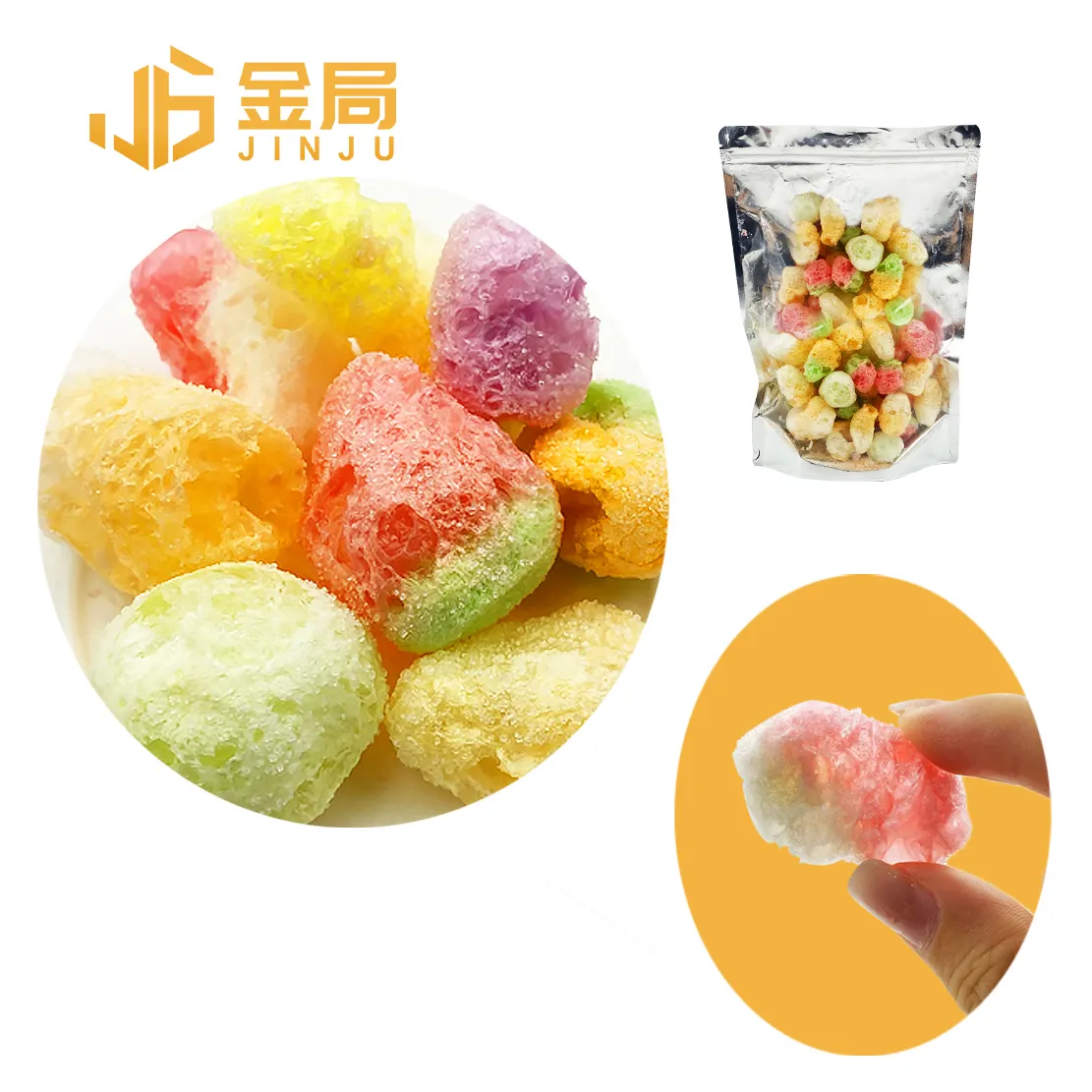 كرات الوجبات الخفيفة المجففة المجمدة بكميات كبيرة من الشركات المصنعة للحلوى اليابانية ، حلوى مجففة مجمدة