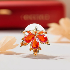 S925 Sterling Silver Maple Leaf Stud Earrings Orange Crystal Party Jewelry For Women And Men - Product Image 3