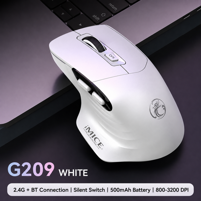 500mAh Rechargeable Wireless Mouse 2.4G BT Dual Mode Silent Click Ergonomic 6 Buttons 4-Speed 800-3200 DPI for Computer