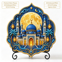 Assiette décorative personnalisée en résine avec impression UV, motif mosquée islamique, croissant de lune et étoile, cadeau de bureau avec support, OEM en gros