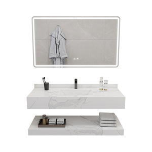 Meuble de salle de bain moderne et simple avec lavabo en céramique intégré, meuble de salle de bain en ardoise supérieur et inférieur - Product Image 5