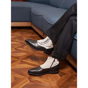 Zapatos formales de negocios británicos hechos a mano, retro, de verano, con punta cuadrada para hombre, zapatos de cuero transpirables y antideslizantes - Product Image 1