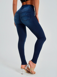 Pantalones Vaqueros Ajustados YUANBOFEI para Mujer, Cintura Alta, Efecto Adelgazante, Súper Elásticos, Tipo Lápiz, Azul Oscuro, Pantalones Sexys para Dama - Product Image 2