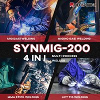 Soudeuse MIG sans gaz synergique Decapower SYN200 200A portable à onduleur IGBT pour soudage à fil fourré, pour professionnels et bricoleurs