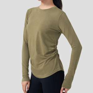 Camiseta Deportiva de Manga Larga para <span class=keywords><strong>Mujer</strong></span>, con Logotipo Personalizado, de Lana Merino, de Secado Rápido, Resistente a las Arrugas, Elástica en 4 Direcciones, Ajustada, para Pilates y Running - Product Image 5