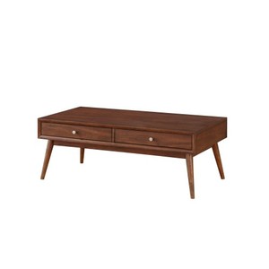 DB Retro Modern Style 1-Piece Coffee <b>Table</b> 2 Drawers Brown Finish Durable Eco-Friendly Decorative <b>Walnut</b> Veneer Wooden Furniture - Product Image 2