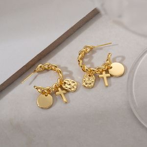 Boucles d'oreilles pendantes en alliage de zinc, forme géométrique croix dorée, tendance, cadeau, EDB-105 - Product Image 3
