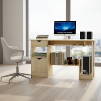 Bureau d'étude moderne en bois avec design ergonomique, tiroir de rangement peu encombrant et étagère pour utilisation à domicile avec ordinateur