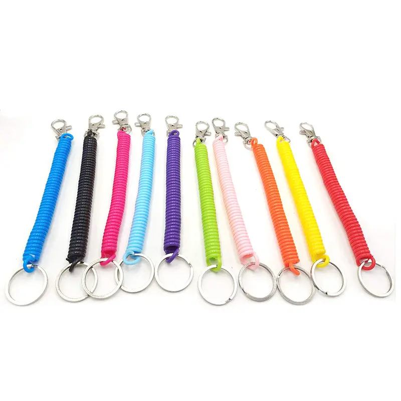 Hot Sale Key Lanyard Angeln Vermisste Seil Schlüssel Koord Schlüssel anhänger Elastic Coil Stretch Tether Mode Draht Feder seil Abschließbar Erstellen