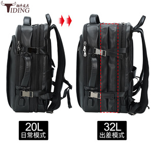 Tiding Genuine Leather <b>Backpack</b> 15.6 Inch Laptop Business Travel Multi Functional Men's Bag 20-35L Solid Color - Product Image 5
