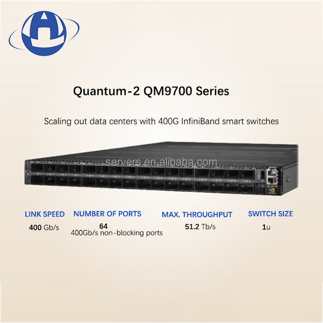 MQM9701-NS2R Quantum-2 NDR 400Gb/s InfiniBand Switch 64 OSFP 51.2Tb/s 48V DC Managed for Telecom AI HPC Cluster
