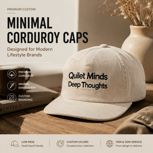 หมวกแก๊ปปักลาย 5 ชิ้น แบบ Snapback ผ้าคอร์ดูรอยสีครีม ปรับแต่งได้ตามต้องการ พร้อมปักแบรนด์ - Product Image 2