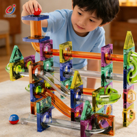Chengji Circuit de billes en marbre, jouet labyrinthe compatible avec les blocs de construction, ensemble de 73 pièces pour assemblage, piste coulissante et circuit magnétique