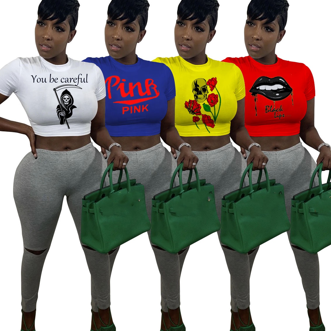 QC-FA8074 Ready to ship women summer new style slim short sleeve comfortable O-neck women's t-shirts