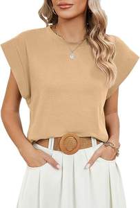 ニットコットンビジネスレディースTシャツカスタムサイズ260グラムしわになりにくいバットスリーブカーキトップTシャツ - Product Image 3