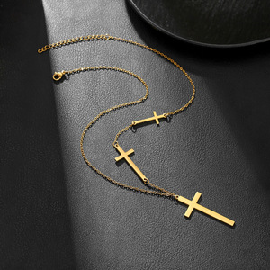 Collier croix en acier inoxydable, chaîne de clavicule minimaliste, style européen simple et tendance, accessoire cadeau - Product Image 3