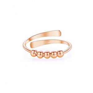 Nouvelle conception : Bagues tournantes à 5 perles pour femmes, ouvertes et ajustables, en Or, Argent, Or Rose, anti-stress et anti-anxiété, pour fille - Product Image 6