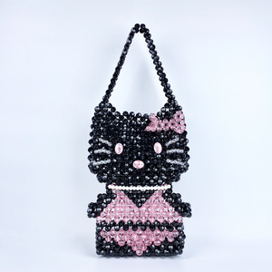 Black <b>White</b> Cute Candy Style Handmade Woven Bead Chains Soft Durable <b>Bag</b> Birthday Gift Girlfriend <b>Hand</b> Held Totes - Product Image 1