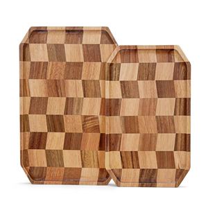 Acacia <b>Wood</b> Checkerboard Tray 12x8 Inches Serving Plate For Hotel Coffee Tea Storage <b>Desk</b> Use - Product Image 5