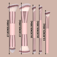 Pabrik OEM ODM 5Pcs Set Kuas Makeup Wajah Dua Sisi Spons Kecantikan Logo Kustom Gagang Plastik Sintetis Pink Grosir